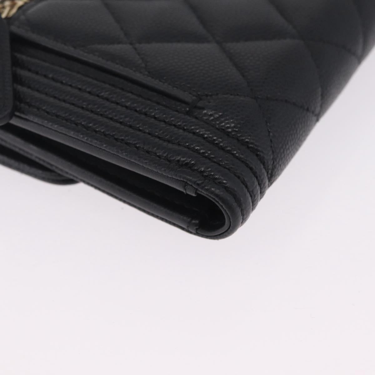 CHANEL Boy Chanel Matelasse Compact Wallet Caviar Skin Black CC Auth 210618M