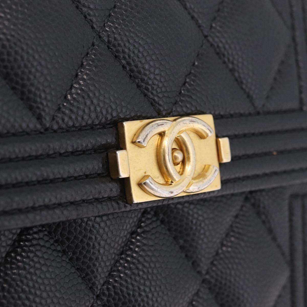 CHANEL Boy Chanel Matelasse Compact Wallet Caviar Skin Black CC Auth 210618M