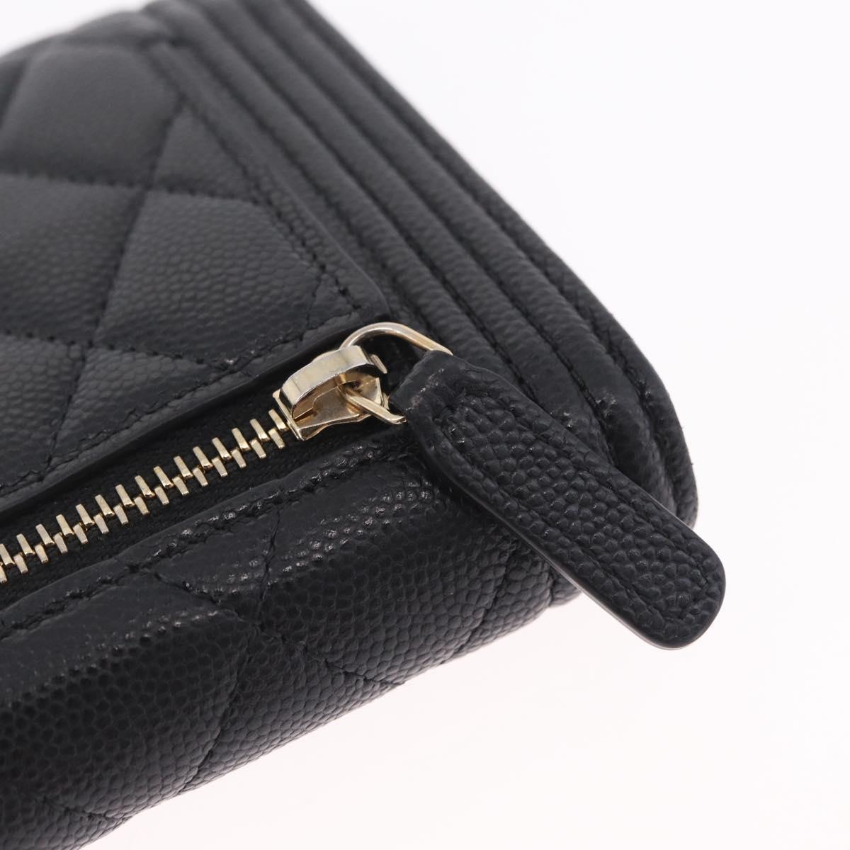 CHANEL Boy Chanel Matelasse Compact Wallet Caviar Skin Black CC Auth 210618M