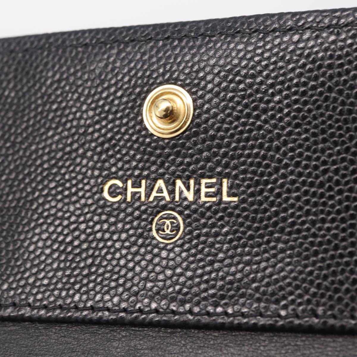 CHANEL Boy Chanel Matelasse Compact Wallet Caviar Skin Black CC Auth 210618M