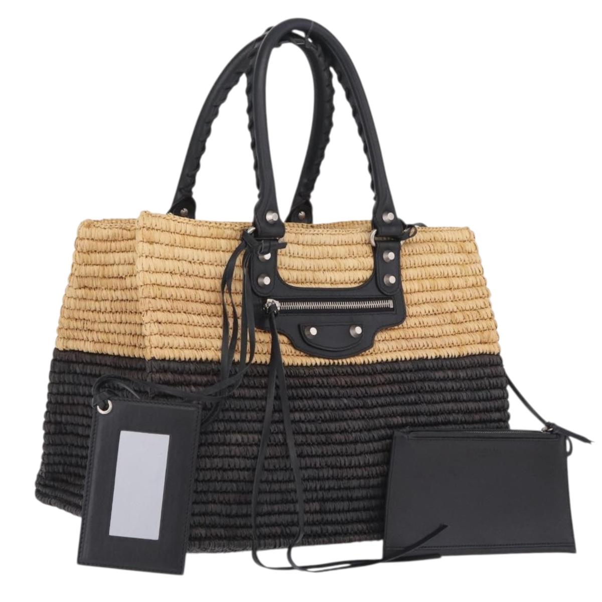 Balenciaga Hand Bag Raffia Beige Silver 339560 Auth 210621M