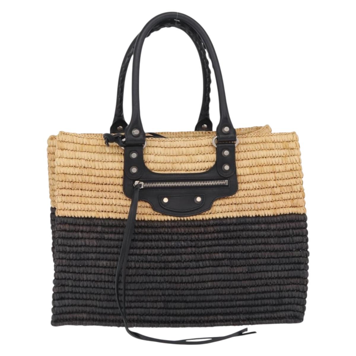Balenciaga Hand Bag Raffia Beige Silver 339560 Auth 210621M