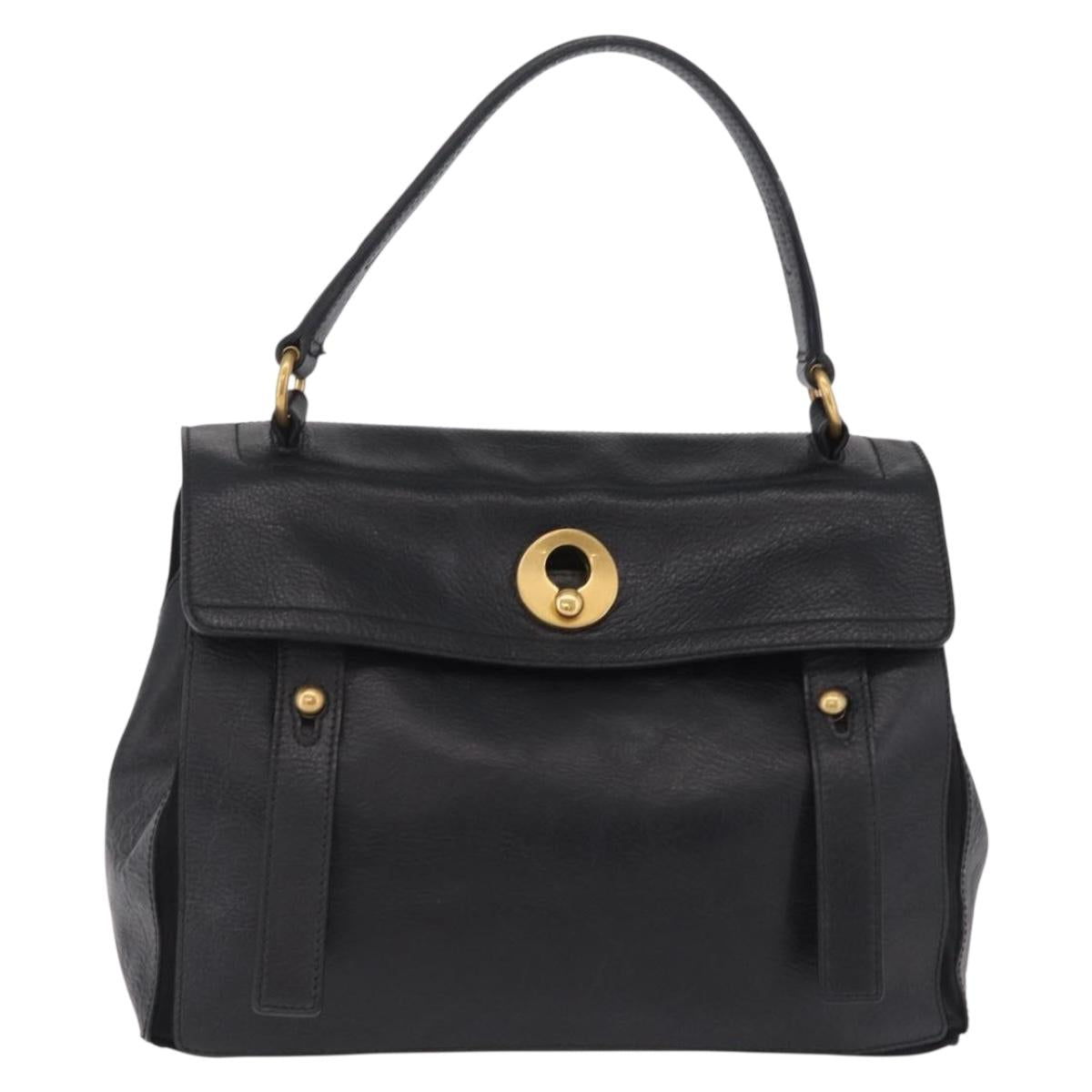 Saint Laurent Muse Two Hand Bag Leather Black Gold Auth 210627A