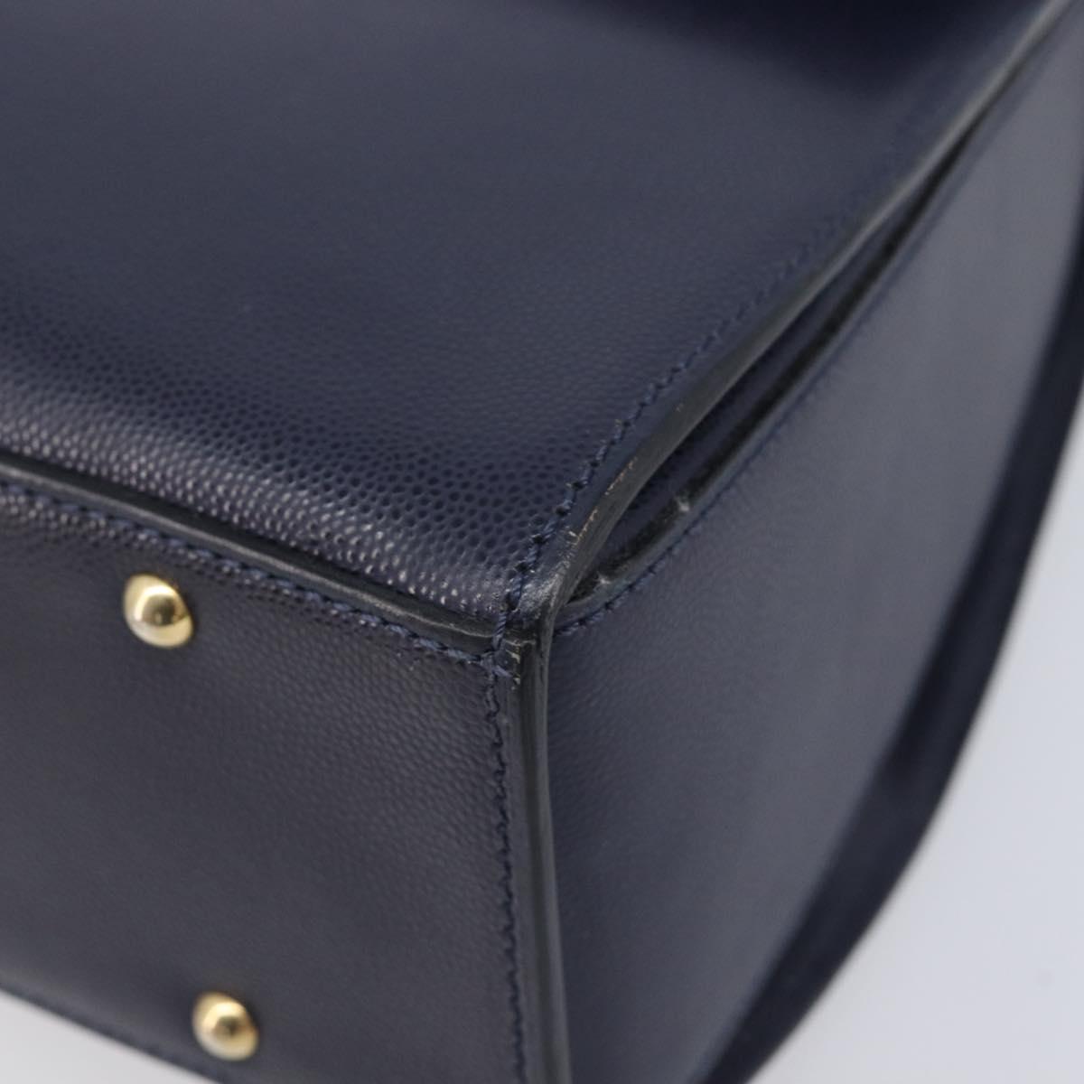 CELINE Hand Bag Leather Navy Gold Auth 210630