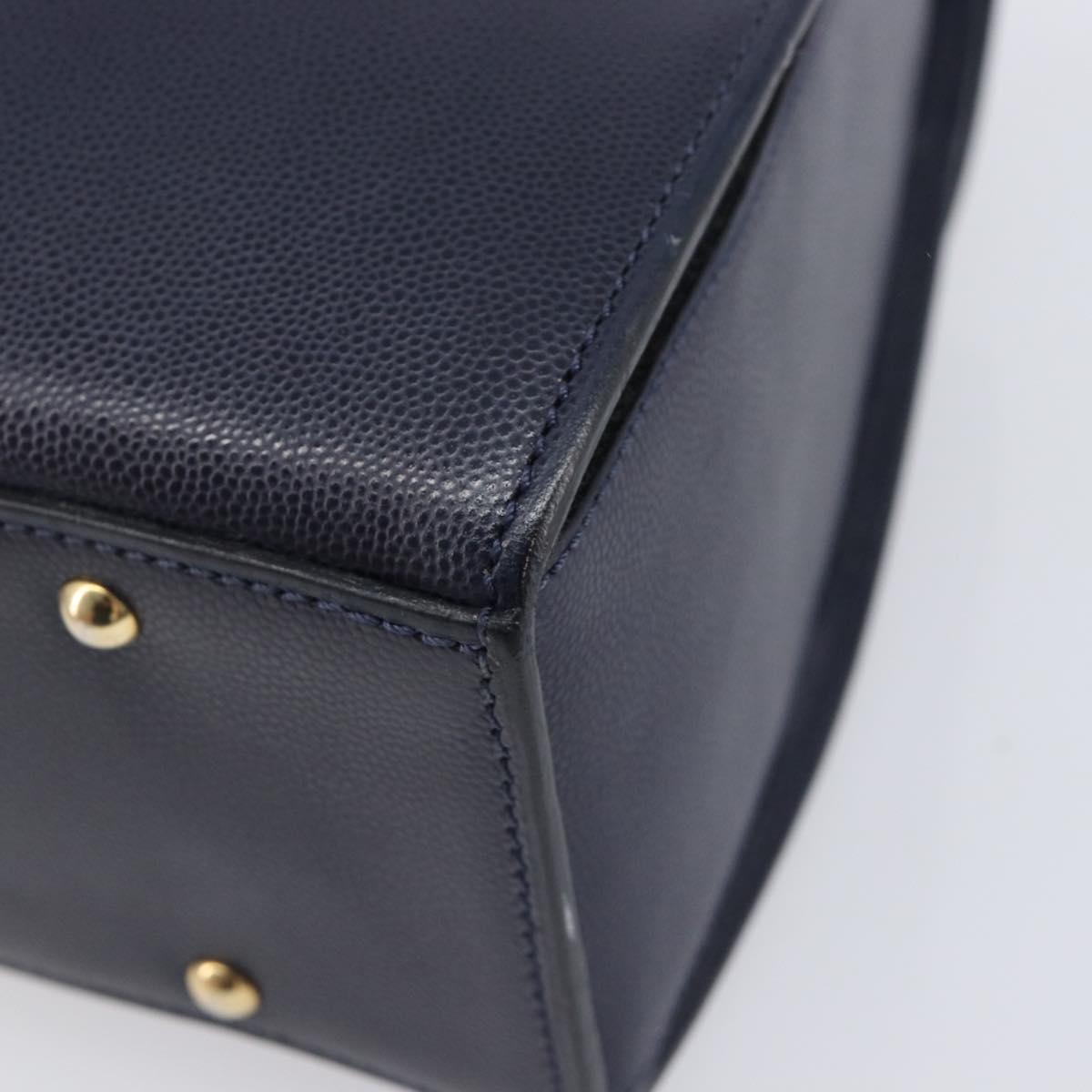 CELINE Hand Bag Leather Navy Gold Auth 210630
