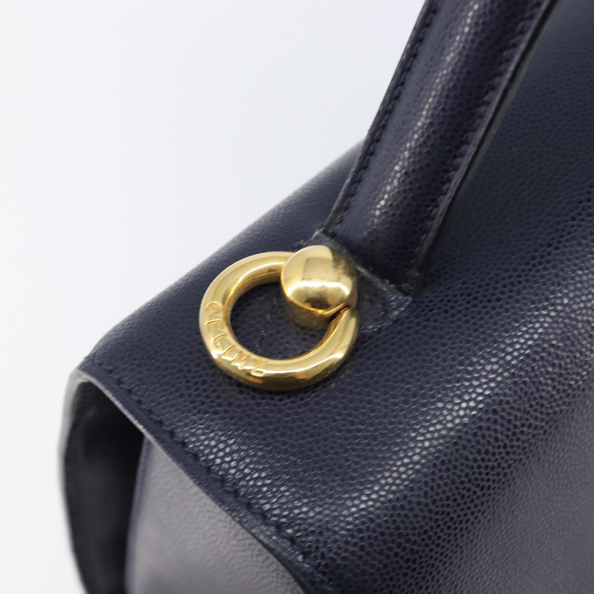 CELINE Hand Bag Leather Navy Gold Auth 210630