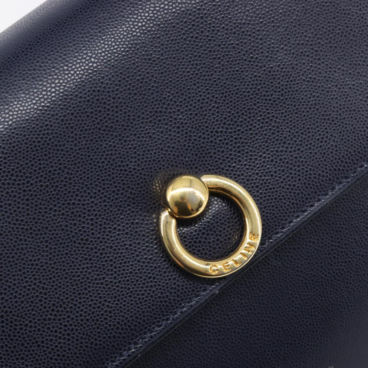 CELINE Hand Bag Leather Navy Gold Auth 210630