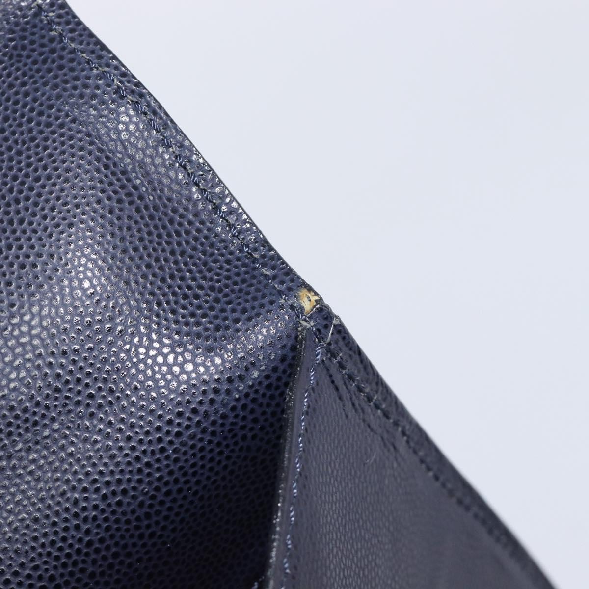 CELINE Hand Bag Leather Navy Gold Auth 210630