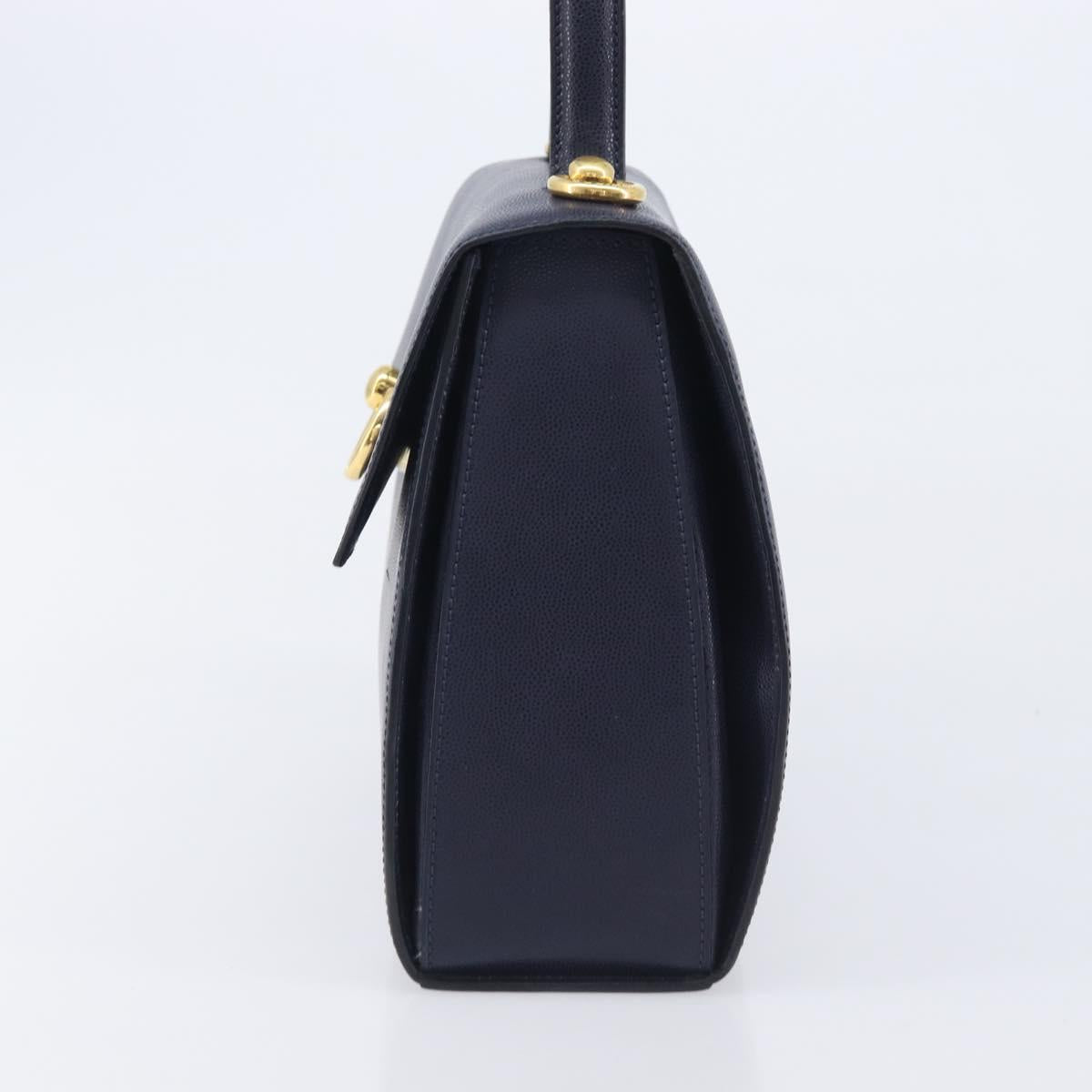 CELINE Hand Bag Leather Navy Gold Auth 210630