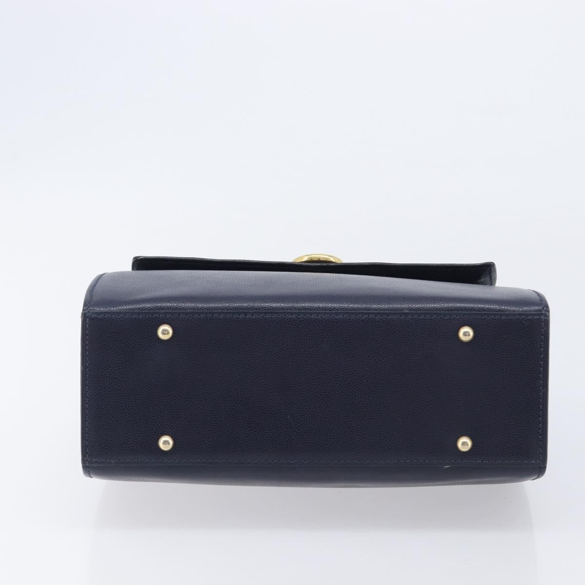 CELINE Hand Bag Leather Navy Gold Auth 210630