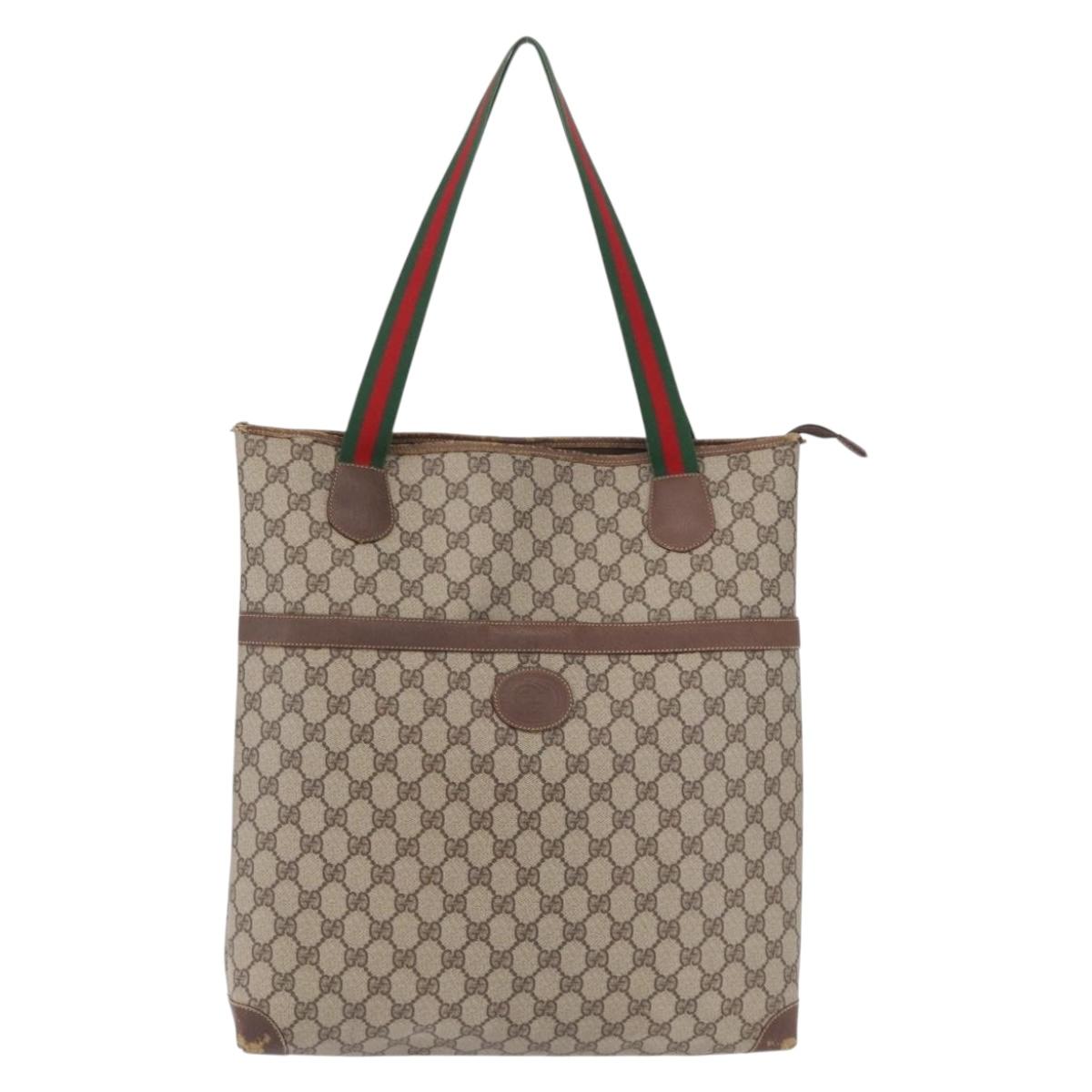 GUCCI GG Supreme Web Sherry Line Tote Bag PVC Beige Gold Auth 210632