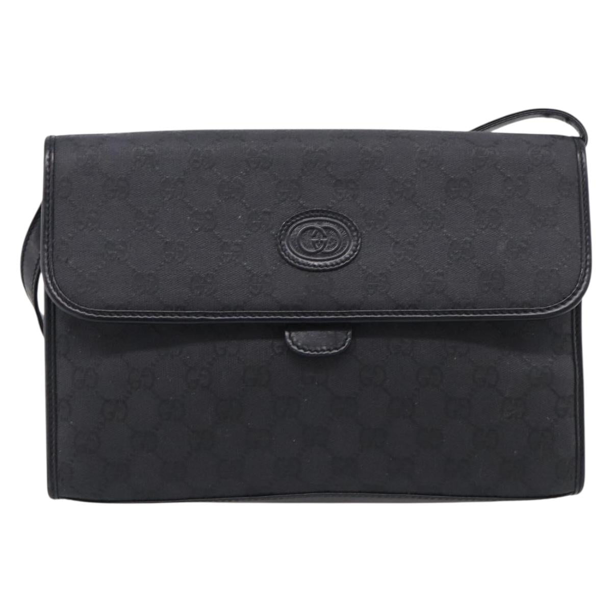 GUCCI GG Canvas Shoulder Bag Black Gold 004 49 0195 Auth 210635