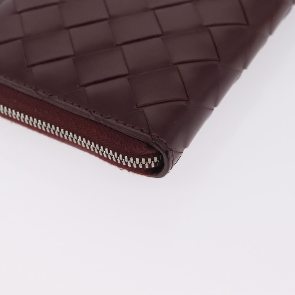 Bottega Veneta INTRECCIATO Long Wallet Leather Bordeaux Silver Auth 210636M