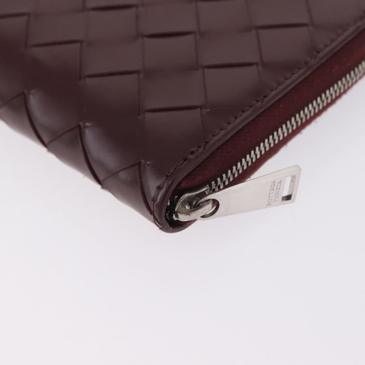 Bottega Veneta INTRECCIATO Long Wallet Leather Bordeaux Silver Auth 210636M