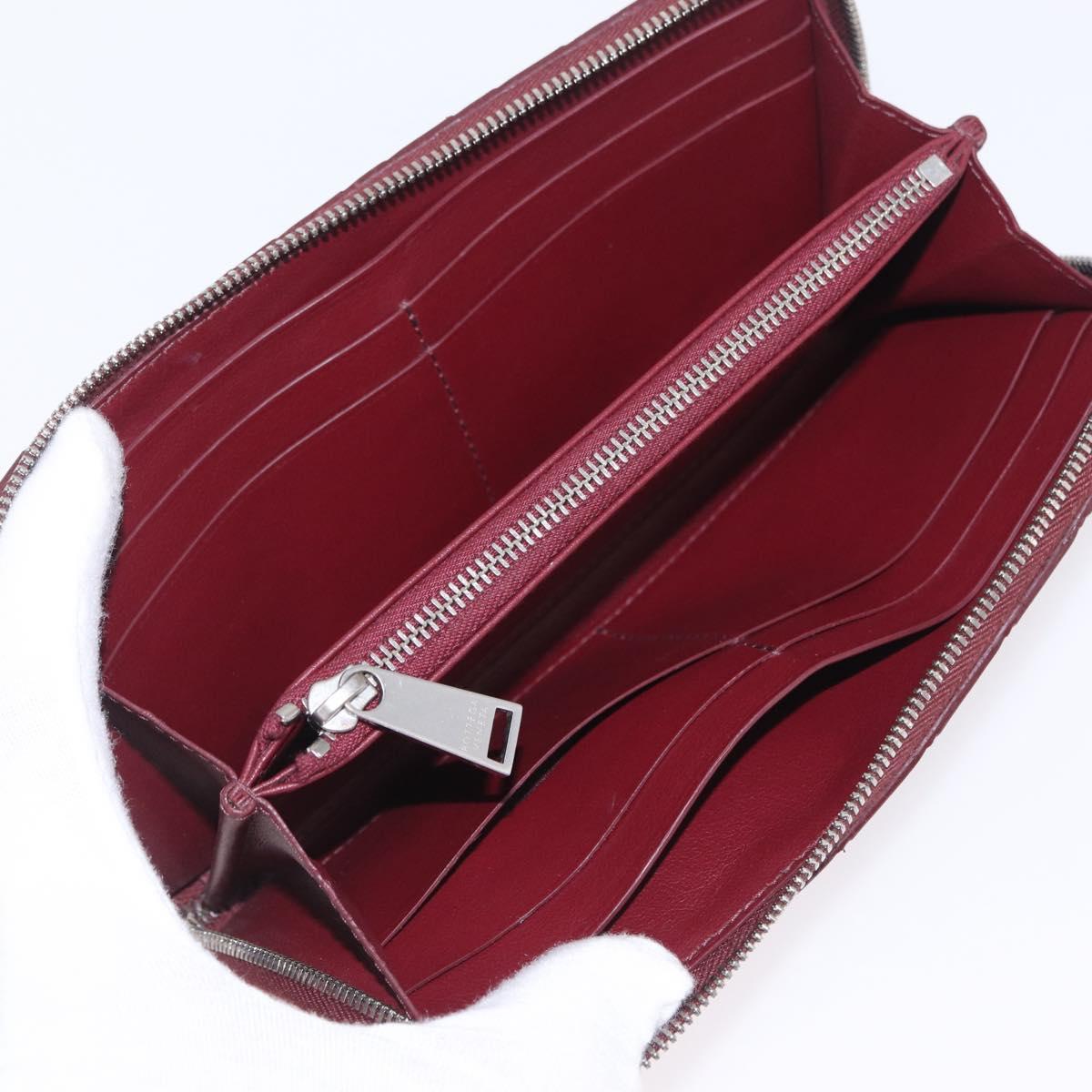 Bottega Veneta INTRECCIATO Long Wallet Leather Bordeaux Silver Auth 210636M