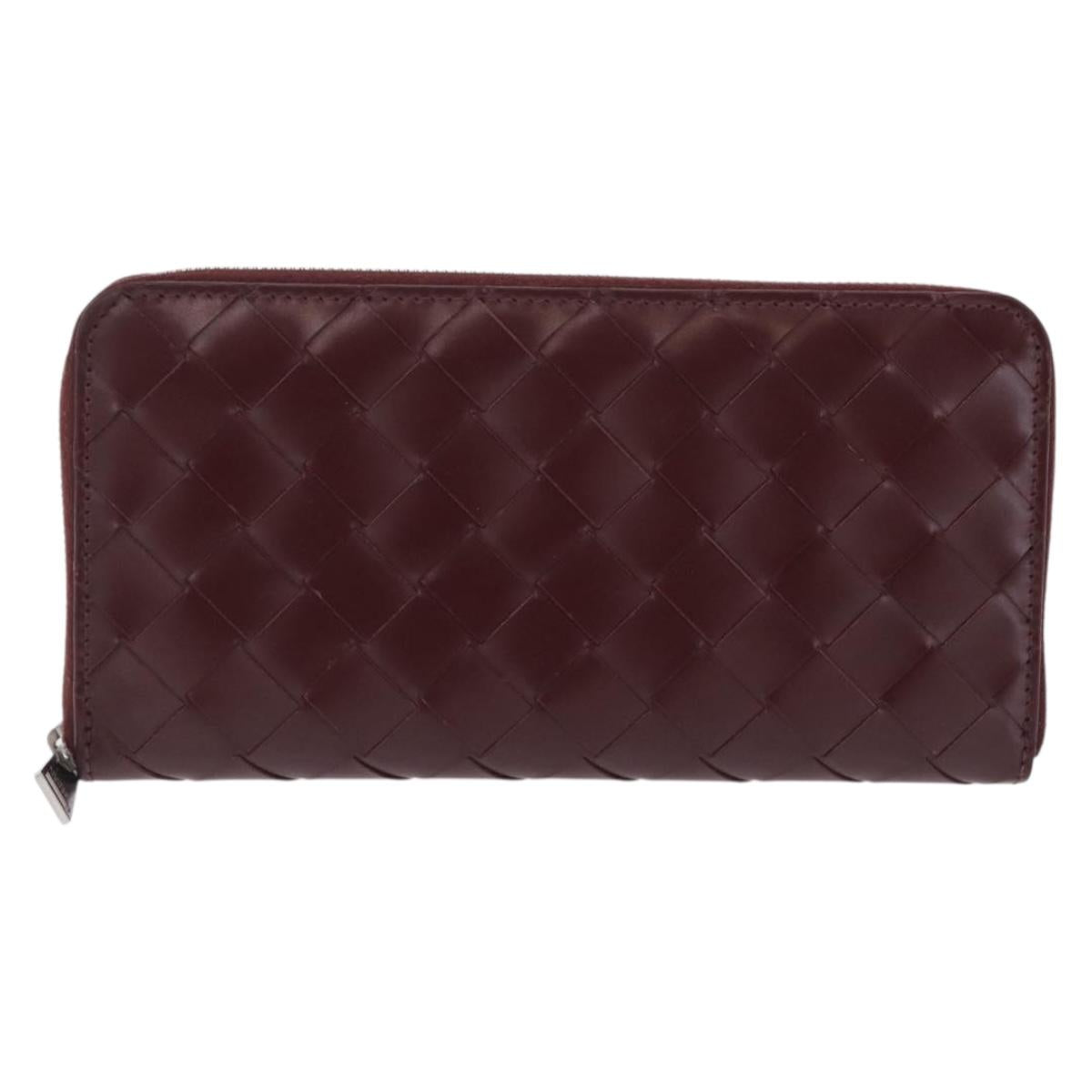 Bottega Veneta INTRECCIATO Long Wallet Leather Bordeaux Silver Auth 210636M