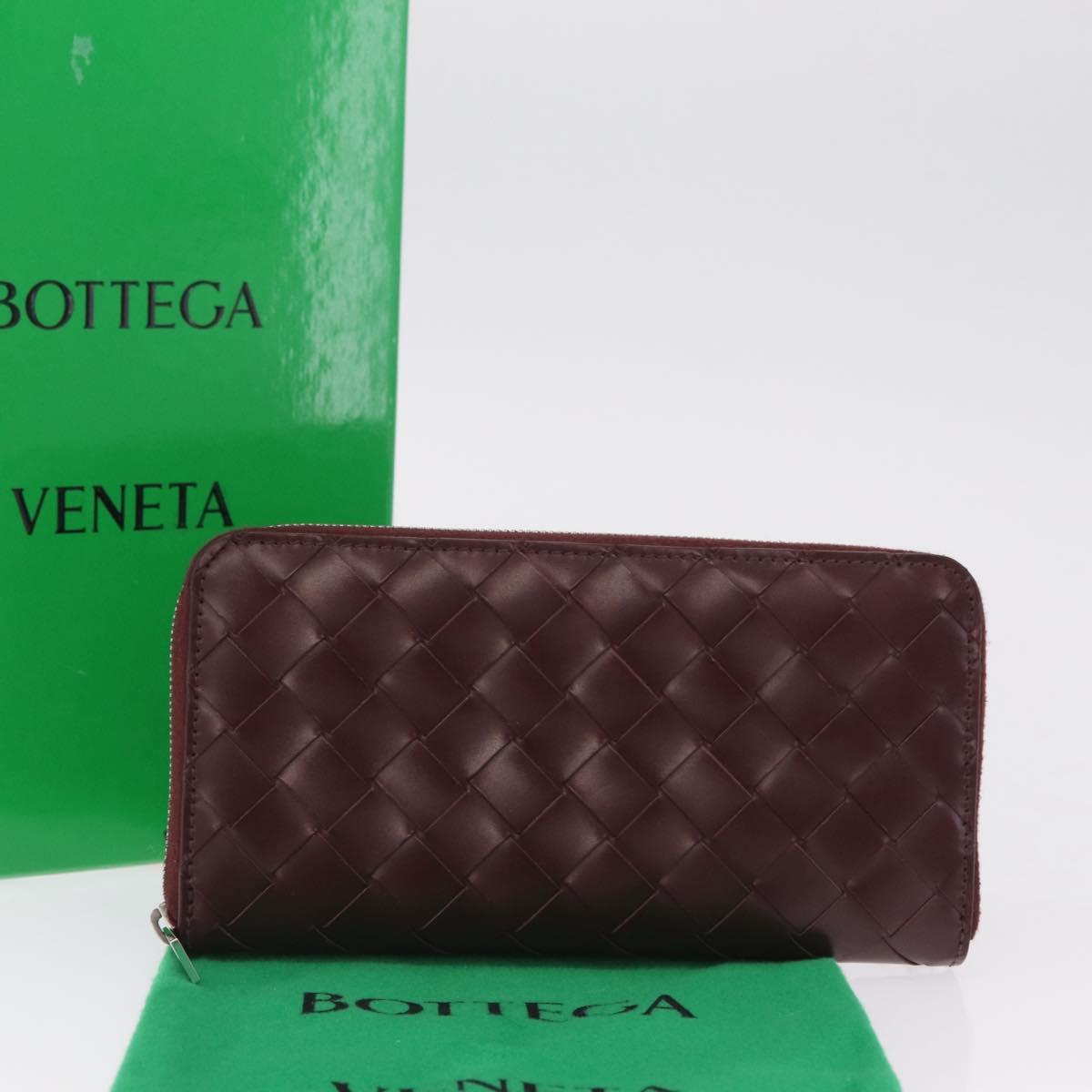 Bottega Veneta INTRECCIATO Long Wallet Leather Bordeaux Silver Auth 210636M