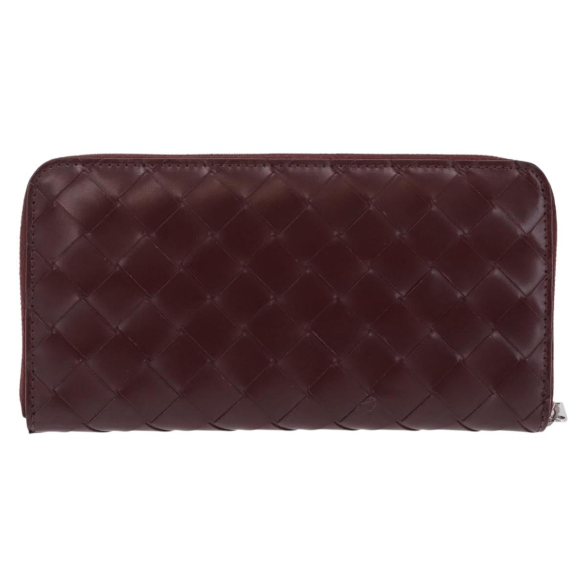 Bottega Veneta INTRECCIATO Long Wallet Leather Bordeaux Silver Auth 210636M