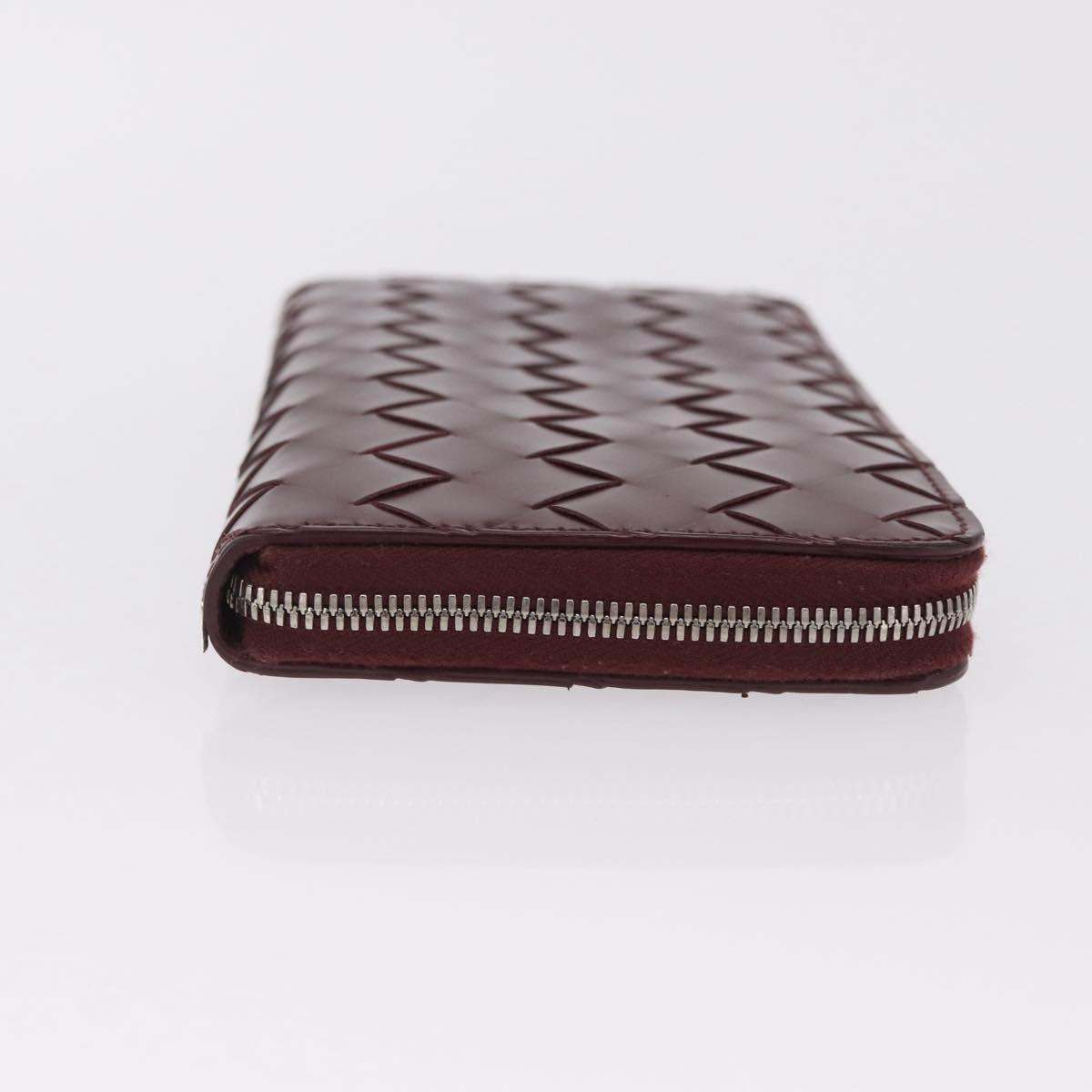 Bottega Veneta INTRECCIATO Long Wallet Leather Bordeaux Silver Auth 210636M