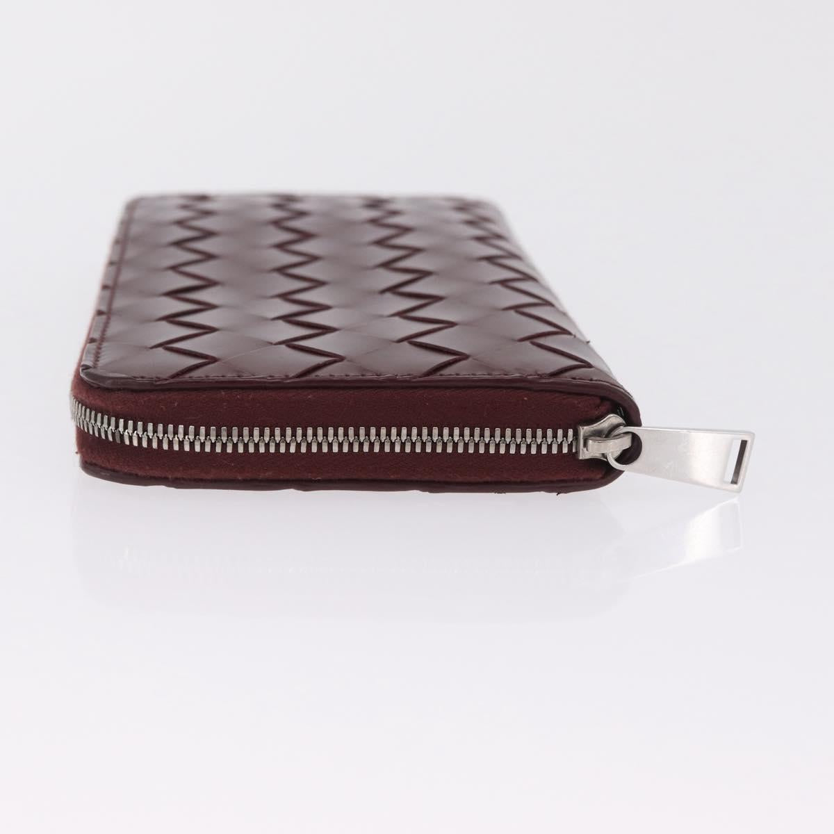 Bottega Veneta INTRECCIATO Long Wallet Leather Bordeaux Silver Auth 210636M
