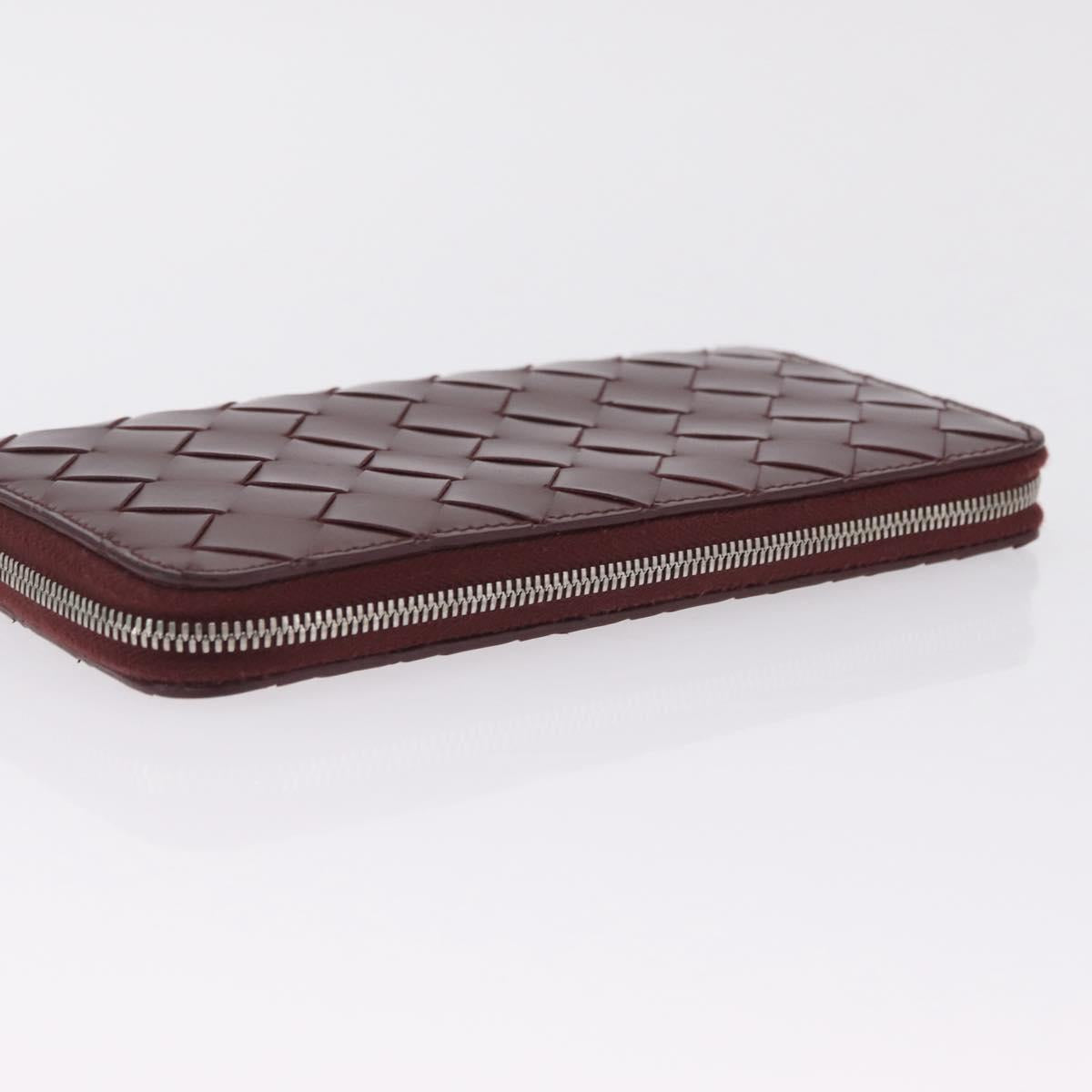 Bottega Veneta INTRECCIATO Long Wallet Leather Bordeaux Silver Auth 210636M