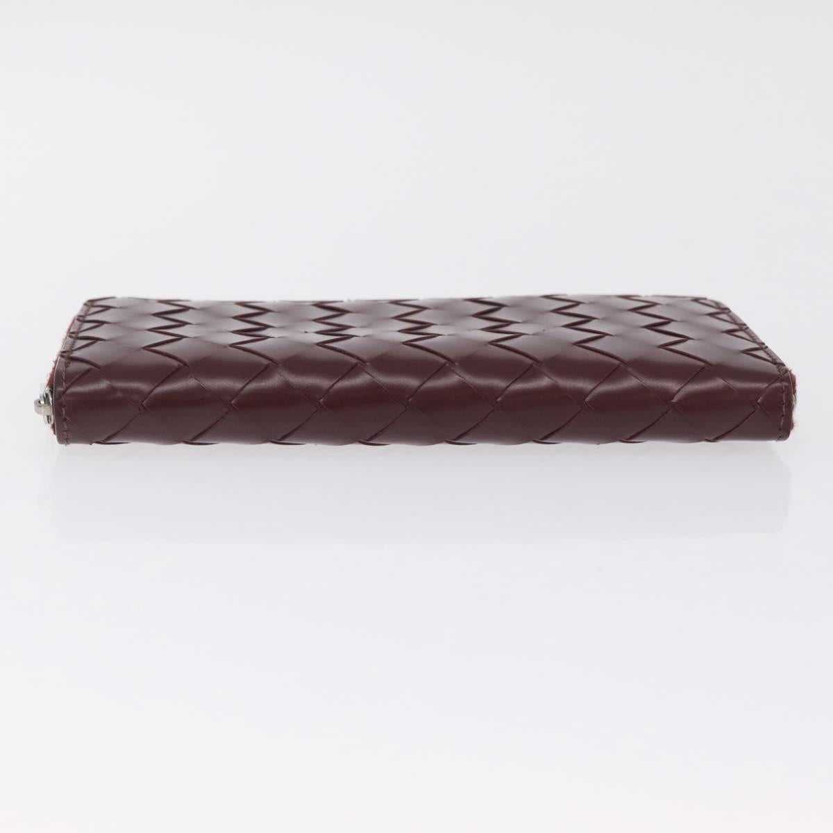Bottega Veneta INTRECCIATO Long Wallet Leather Bordeaux Silver Auth 210636M