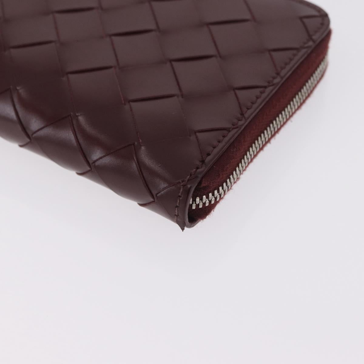 Bottega Veneta INTRECCIATO Long Wallet Leather Bordeaux Silver Auth 210636M