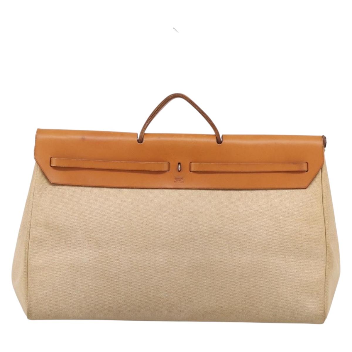 HERMES Herbag TGM Hand Bag Canvas 2way Beige Silver Auth 210637