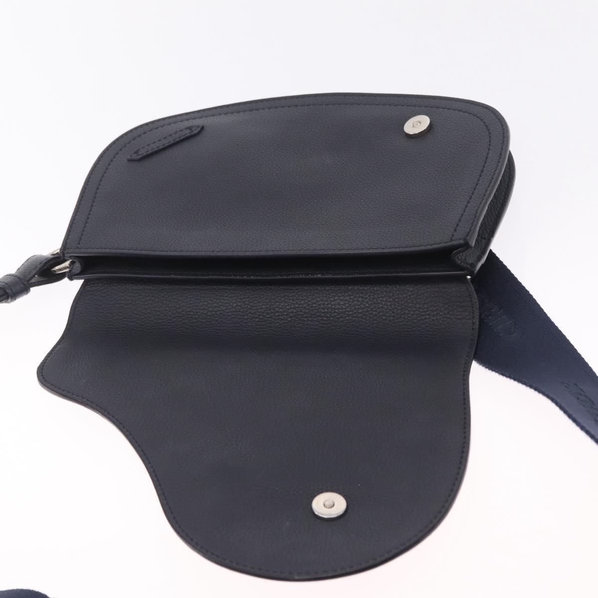 Christian Dior Saddle Messenger Shoulder Bag Leather Navy Silver Auth 210641V