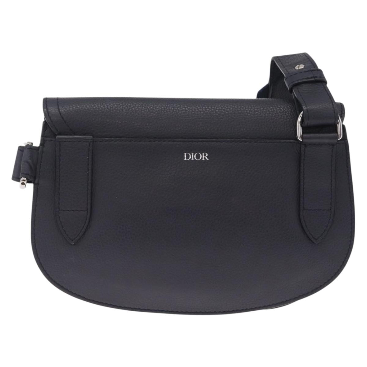 Christian Dior Saddle Messenger Shoulder Bag Leather Navy Silver Auth 210641V