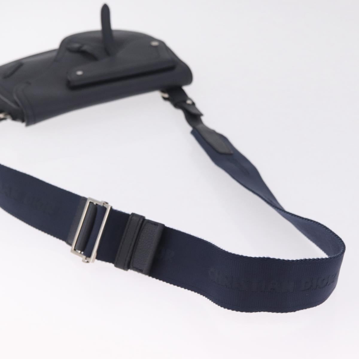 Christian Dior Saddle Messenger Shoulder Bag Leather Navy Silver Auth 210641V