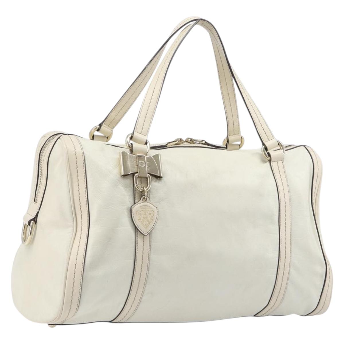 GUCCI Duchess Hysteria Hand Bag Leather White Gold 181488 Auth 210643