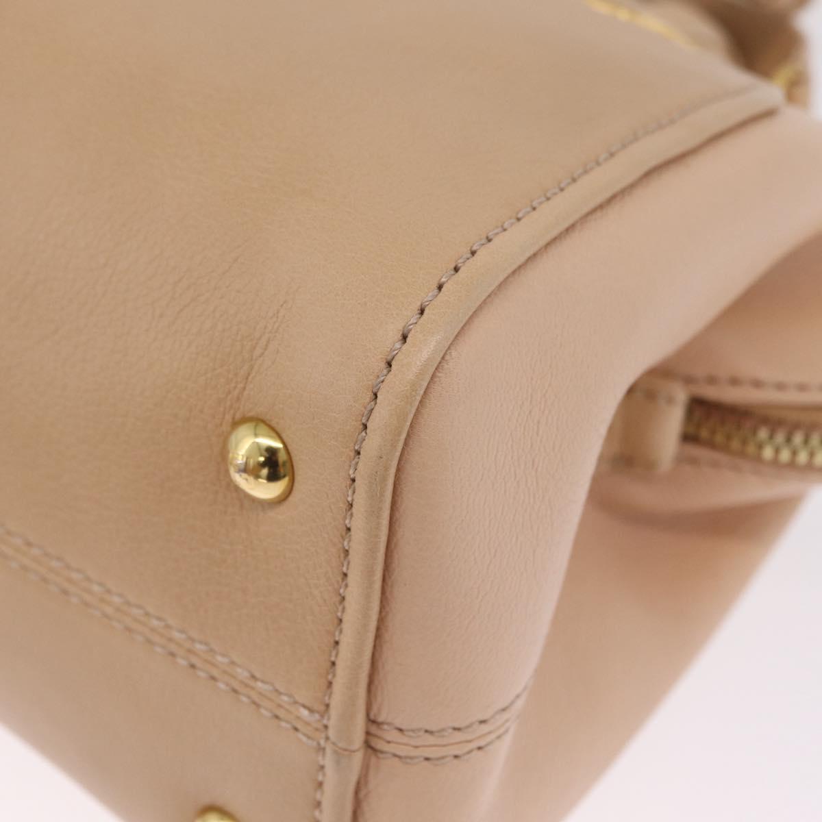 FENDI Chameleon Hand Bag Leather 2way Beige Gold F83 138 Auth 210647V