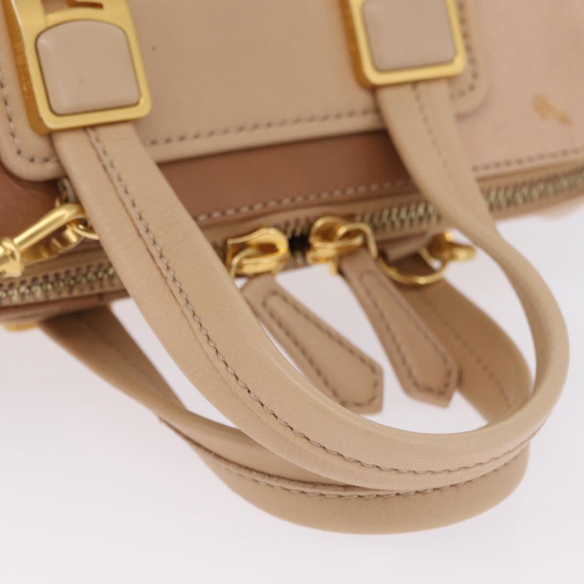 FENDI Chameleon Hand Bag Leather 2way Beige Gold F83 138 Auth 210647V