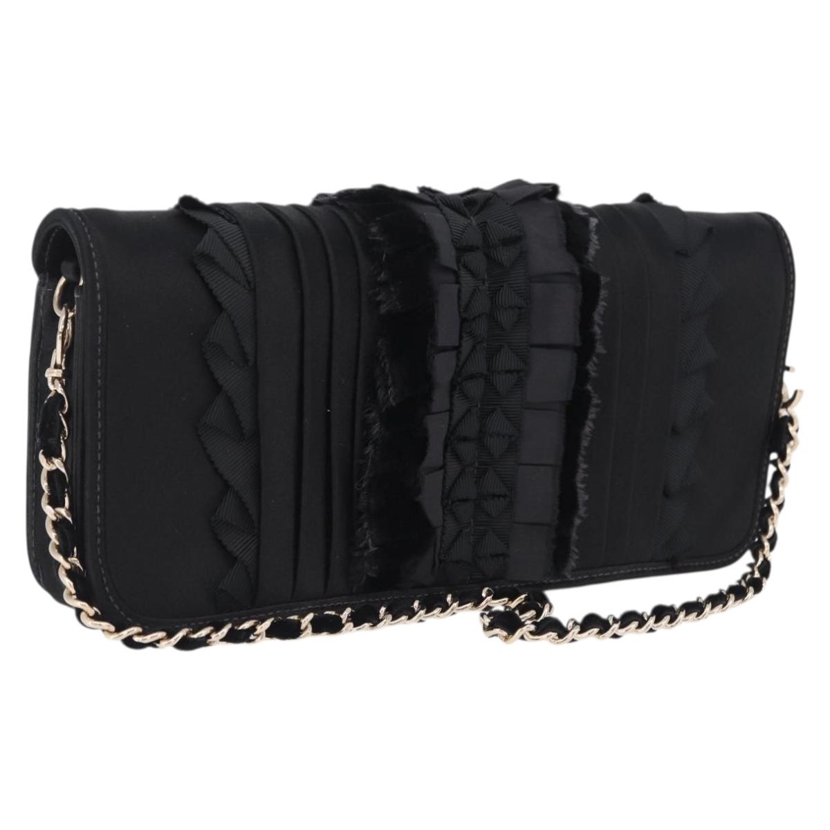 CHANEL Chain Shoulder Bag Satin Black Gold CC Auth 210649M