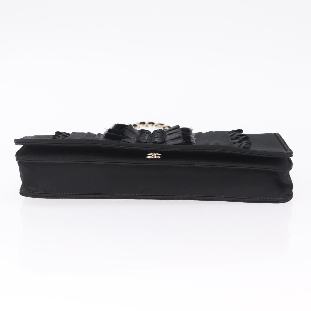 CHANEL Chain Shoulder Bag Satin Black Gold CC Auth 210649M