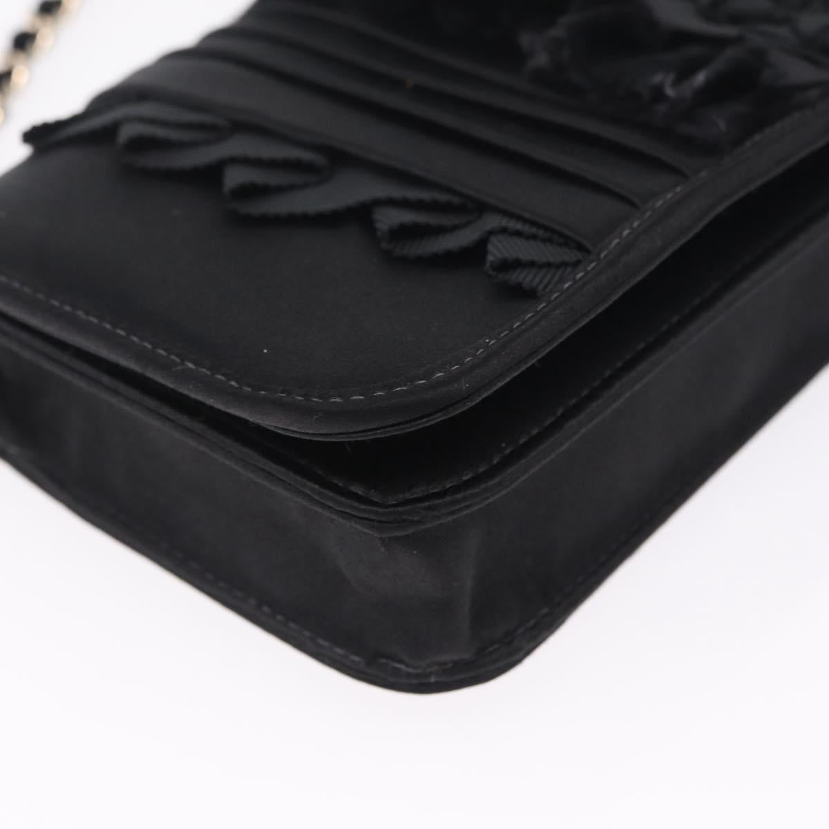 CHANEL Chain Shoulder Bag Satin Black Gold CC Auth 210649M