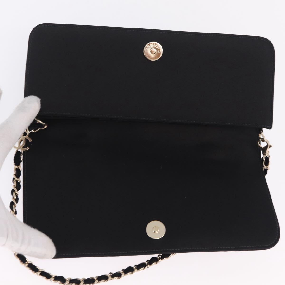 CHANEL Chain Shoulder Bag Satin Black Gold CC Auth 210649M