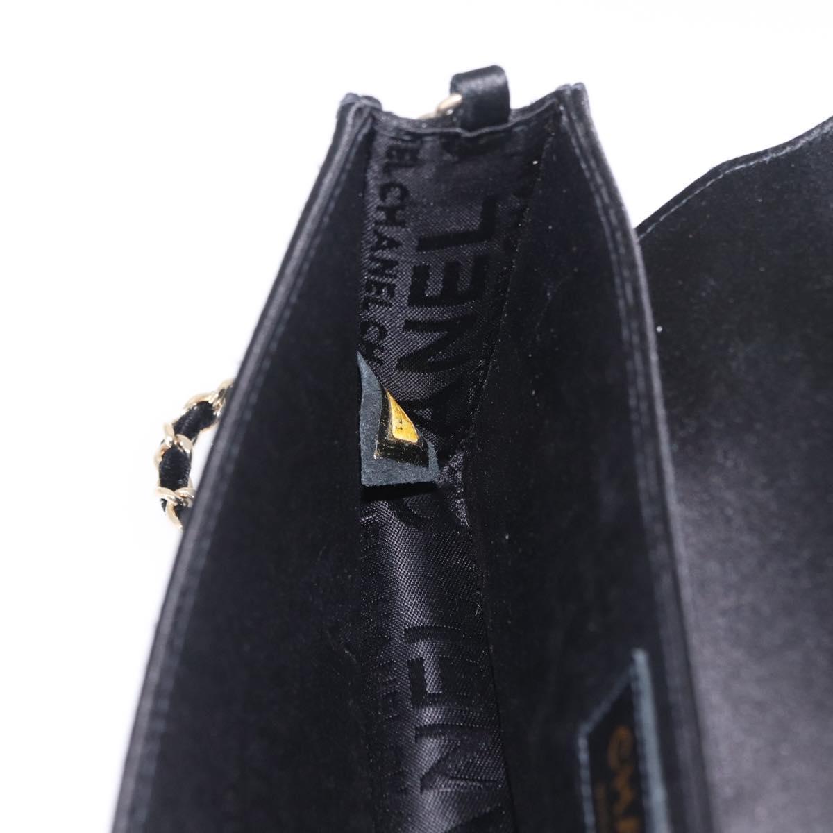 CHANEL Chain Shoulder Bag Satin Black Gold CC Auth 210649M