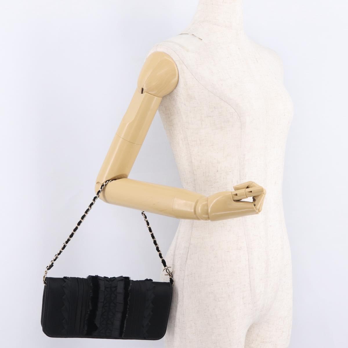 CHANEL Chain Shoulder Bag Satin Black Gold CC Auth 210649M