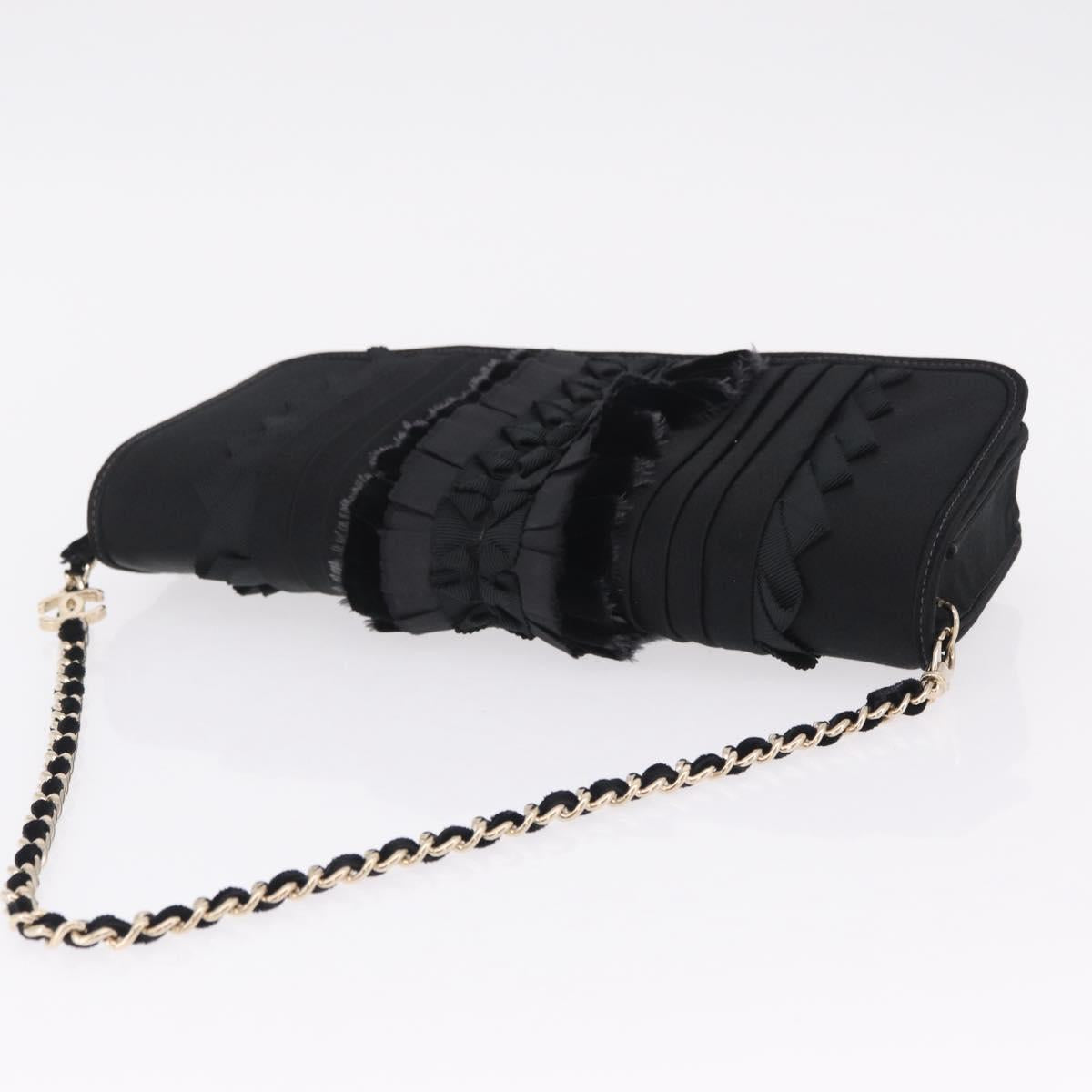 CHANEL Chain Shoulder Bag Satin Black Gold CC Auth 210649M