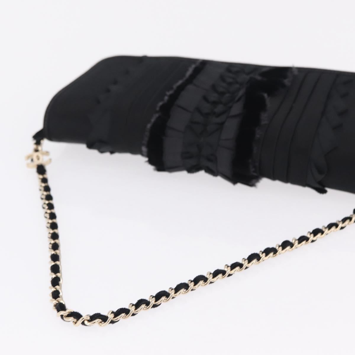 CHANEL Chain Shoulder Bag Satin Black Gold CC Auth 210649M