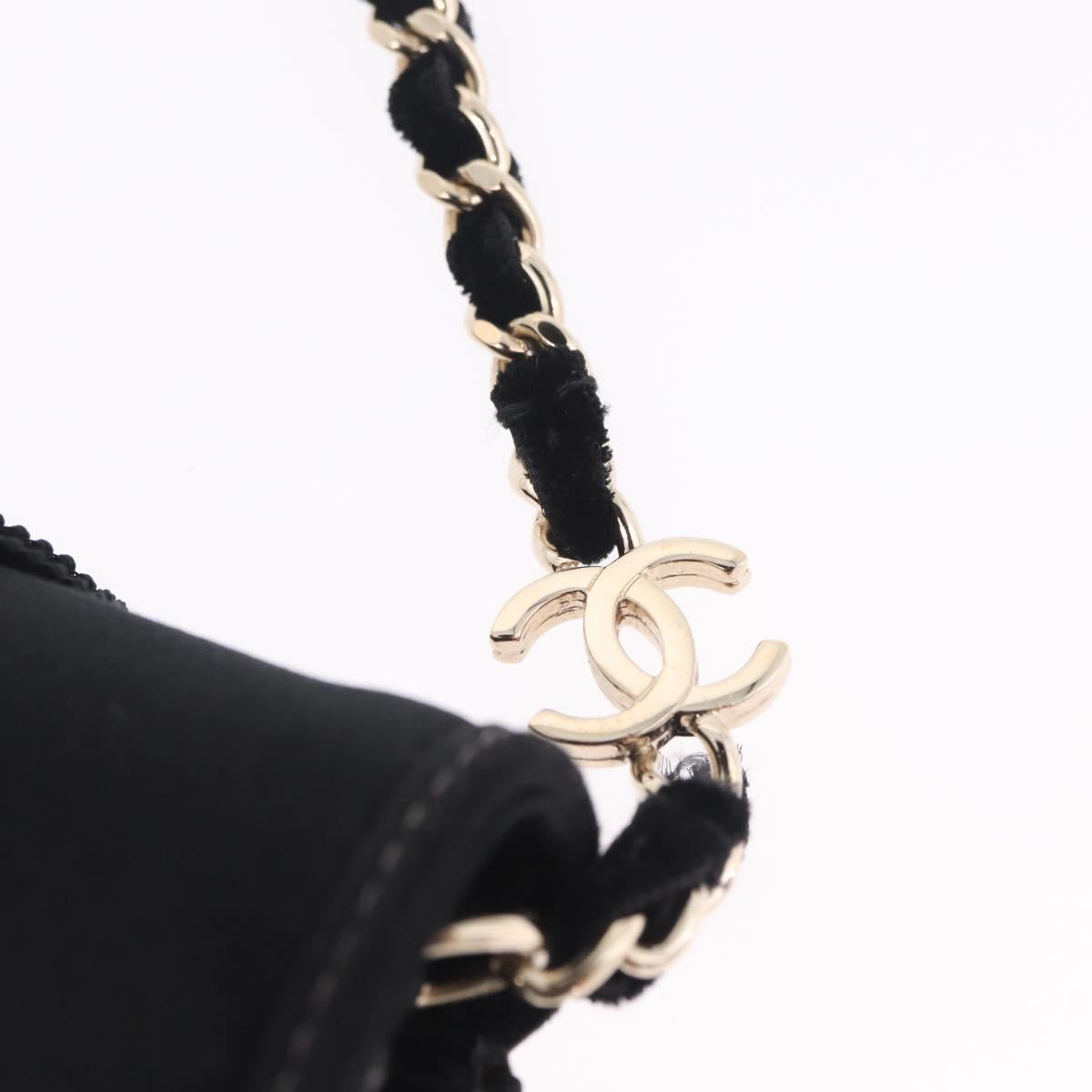 CHANEL Chain Shoulder Bag Satin Black Gold CC Auth 210649M