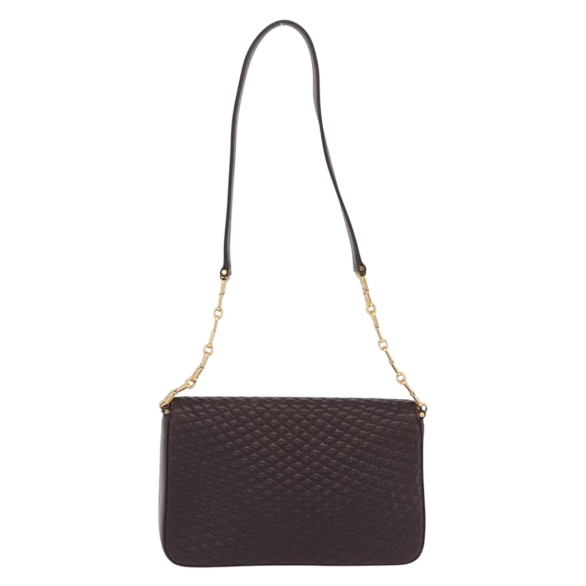 Bally Shoulder Bag Leather Brown Gold Auth 210650A
