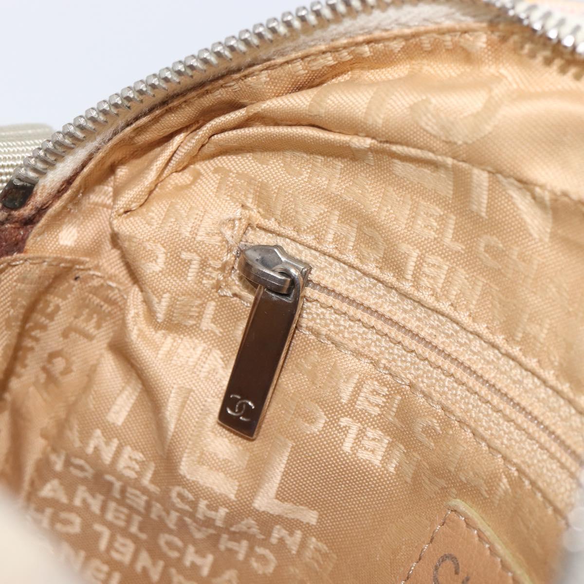 CHANEL Shoulder Bag Canvas Beige Silver CC Auth 210652A
