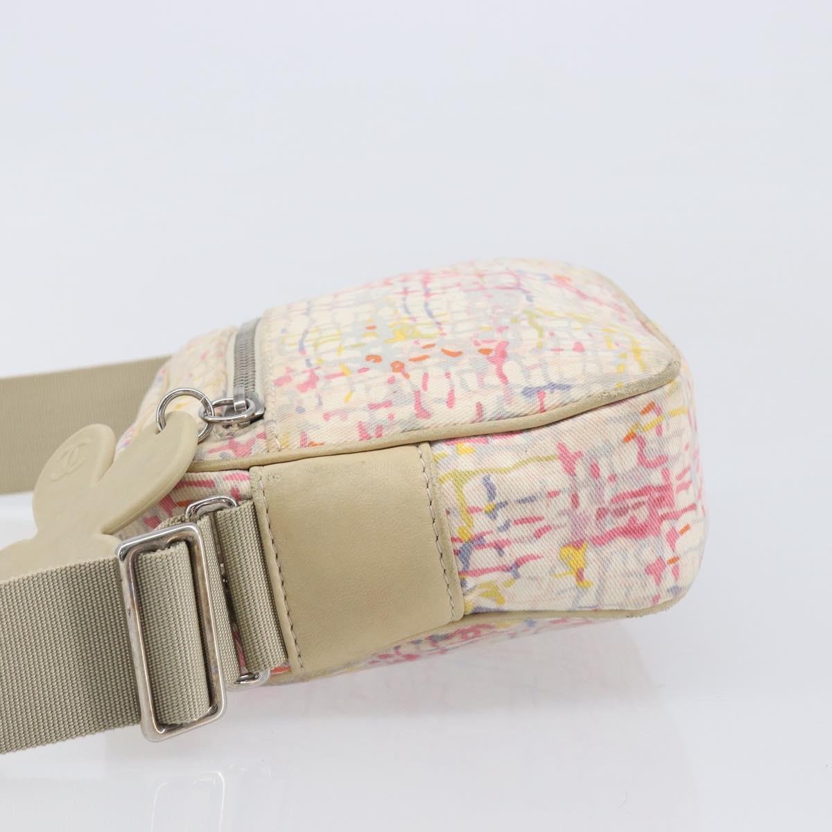 CHANEL Shoulder Bag Canvas Beige Silver CC Auth 210652A