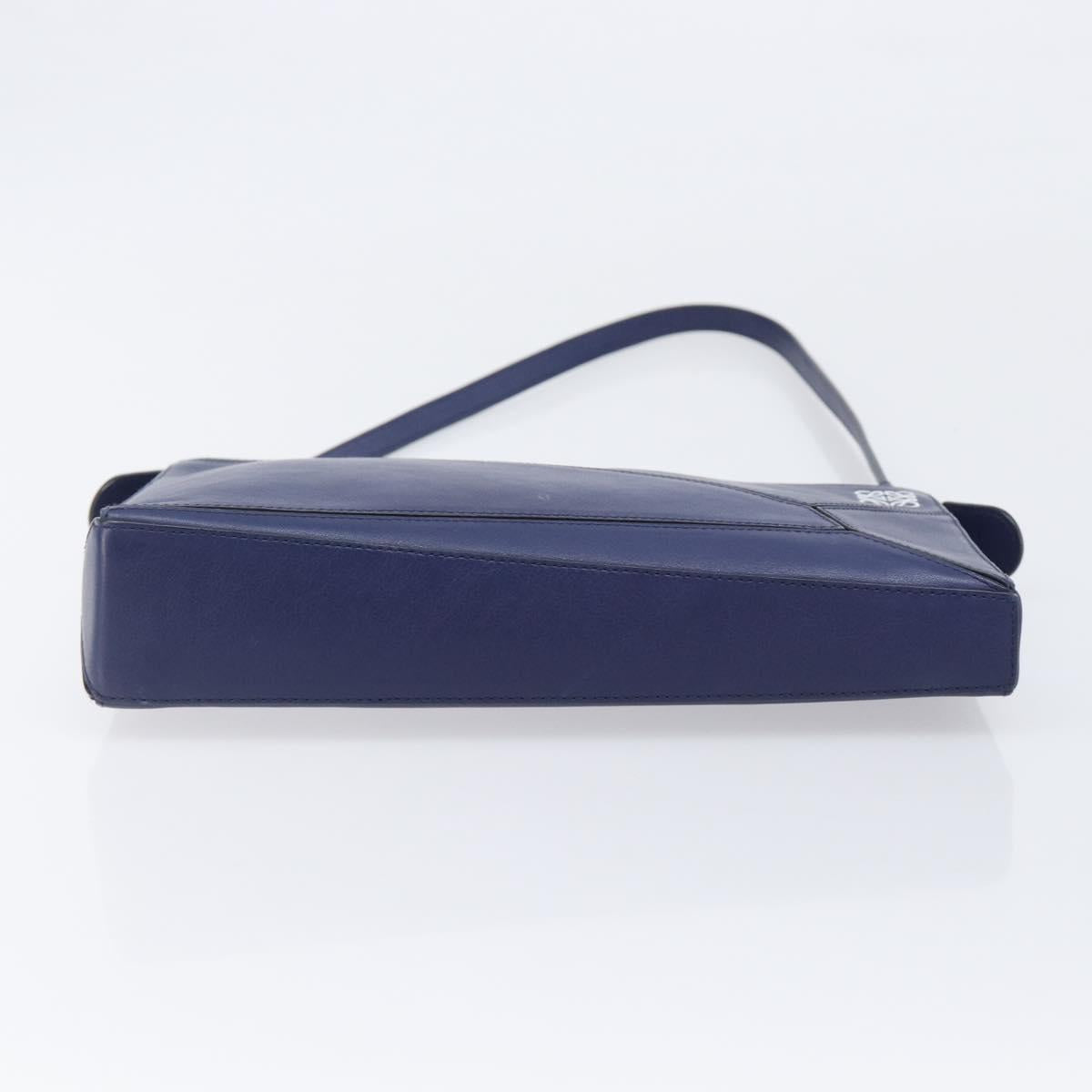 LOEWE Puzzle Pouch Shoulder Bag Leather Navy Silver Auth 210654V