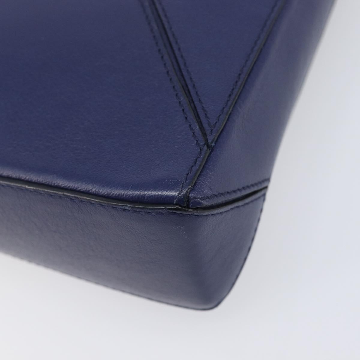 LOEWE Puzzle Pouch Shoulder Bag Leather Navy Silver Auth 210654V