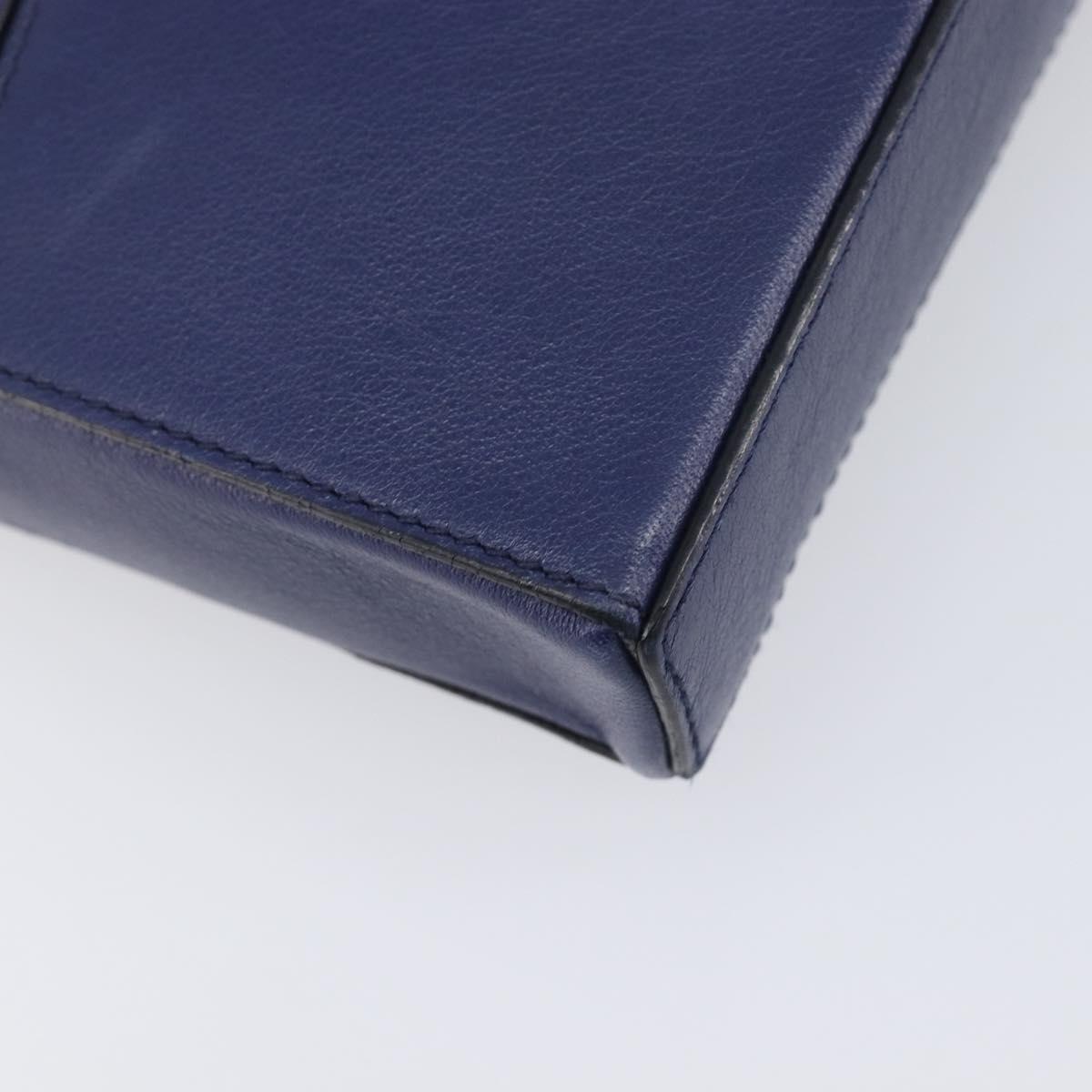LOEWE Puzzle Pouch Shoulder Bag Leather Navy Silver Auth 210654V