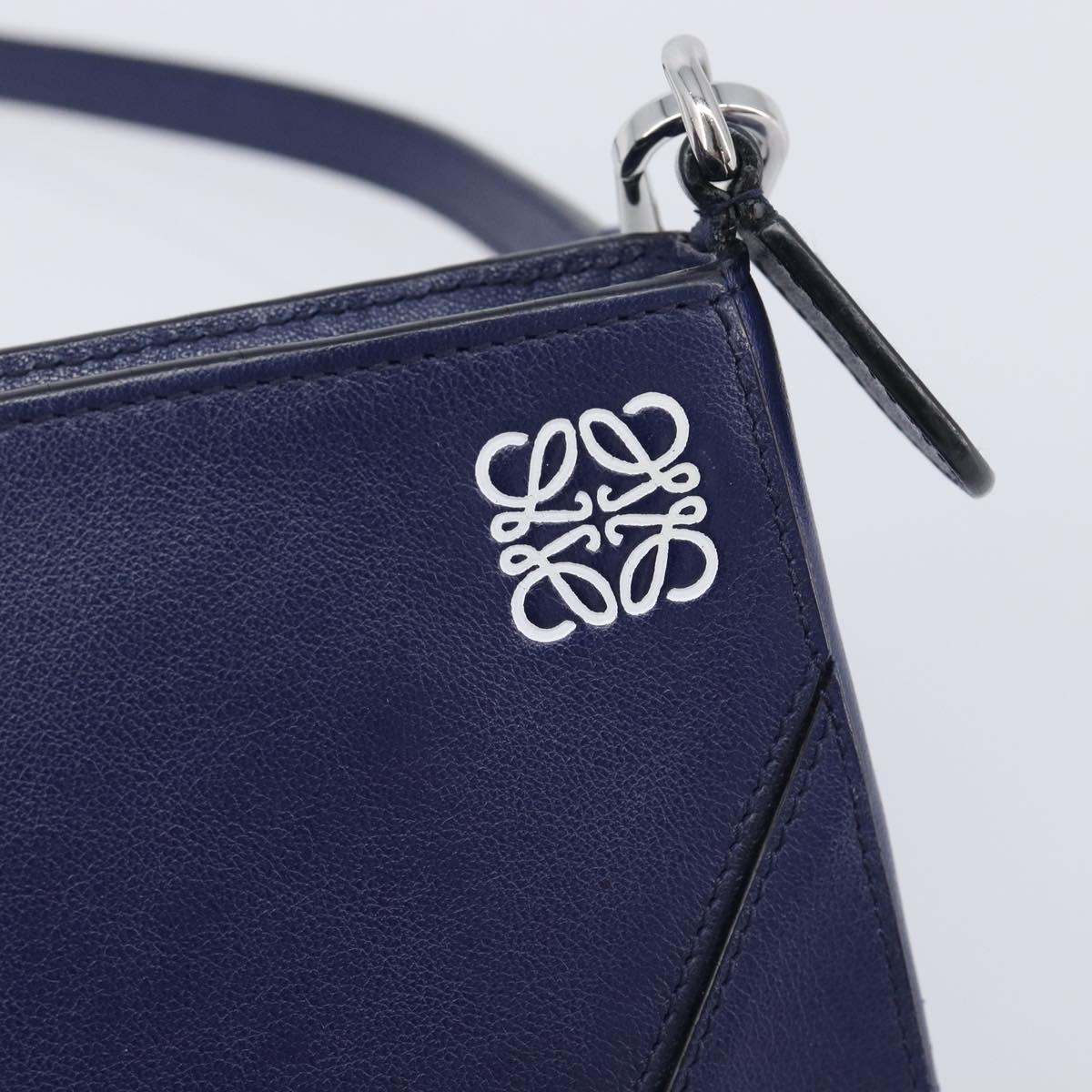 LOEWE Puzzle Pouch Shoulder Bag Leather Navy Silver Auth 210654V